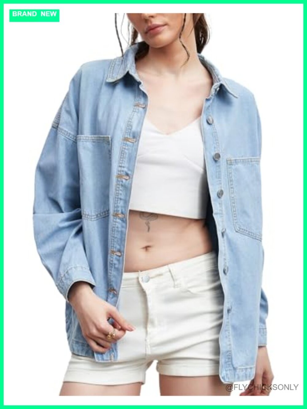 Womens Denim Shirt Long Sleeve Oversized Boyfriend Shacket Button Down Cotton